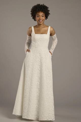 View The Edit By DB Studio Tank Square Neck Lace A-Line Wedding Dress in all available color and sizes Picture of Tank Square Neck Lace A-Line Wedding Dress